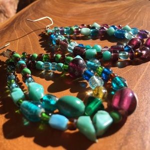 Teardrop chandelier beaded earrings, aqua green, purple, blue, turquoise